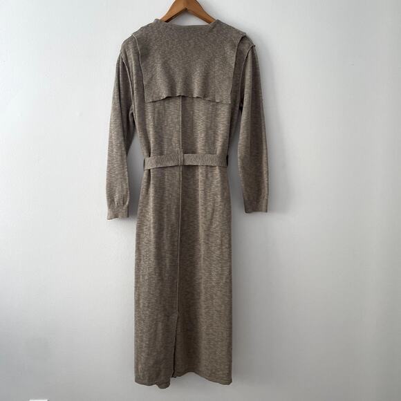 Free People Beach Cotton Linen Blend Duster Cardigan XS Belted Tan - Picture 2 of 16